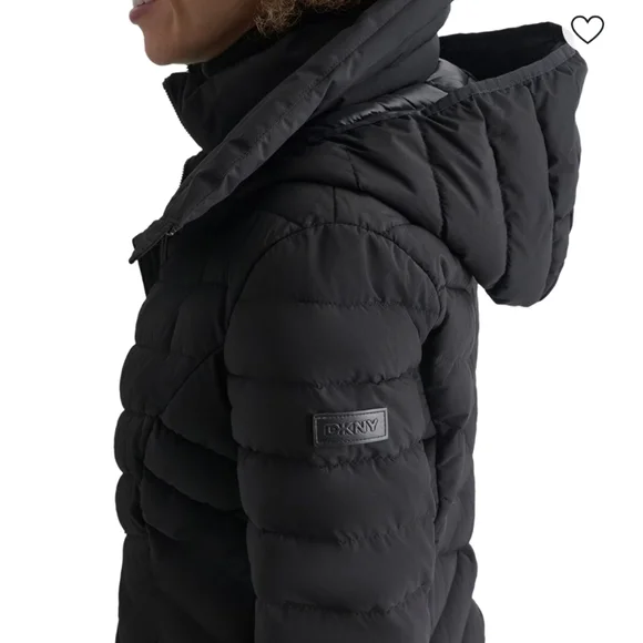 DKNYC Women's Quilted Black Puffer Coat - Picture 3 of 12